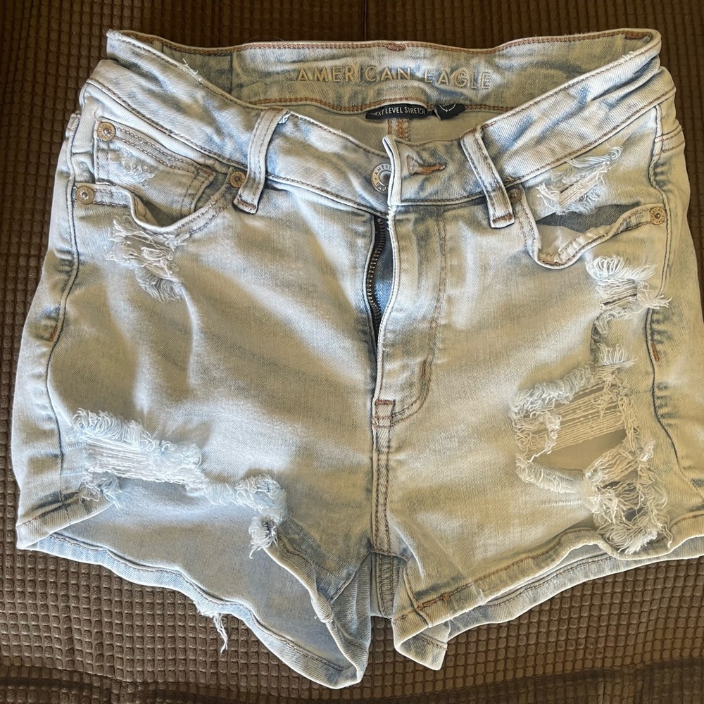 American Eagle Outfitters Women's Light Blue Distressed Shorts